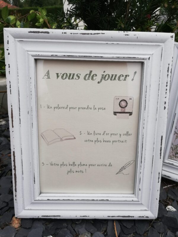 Petit cadre crée par Esprit Pop'up pour expliquer le mode d'emploi du photobooth de votre mariage et évènement